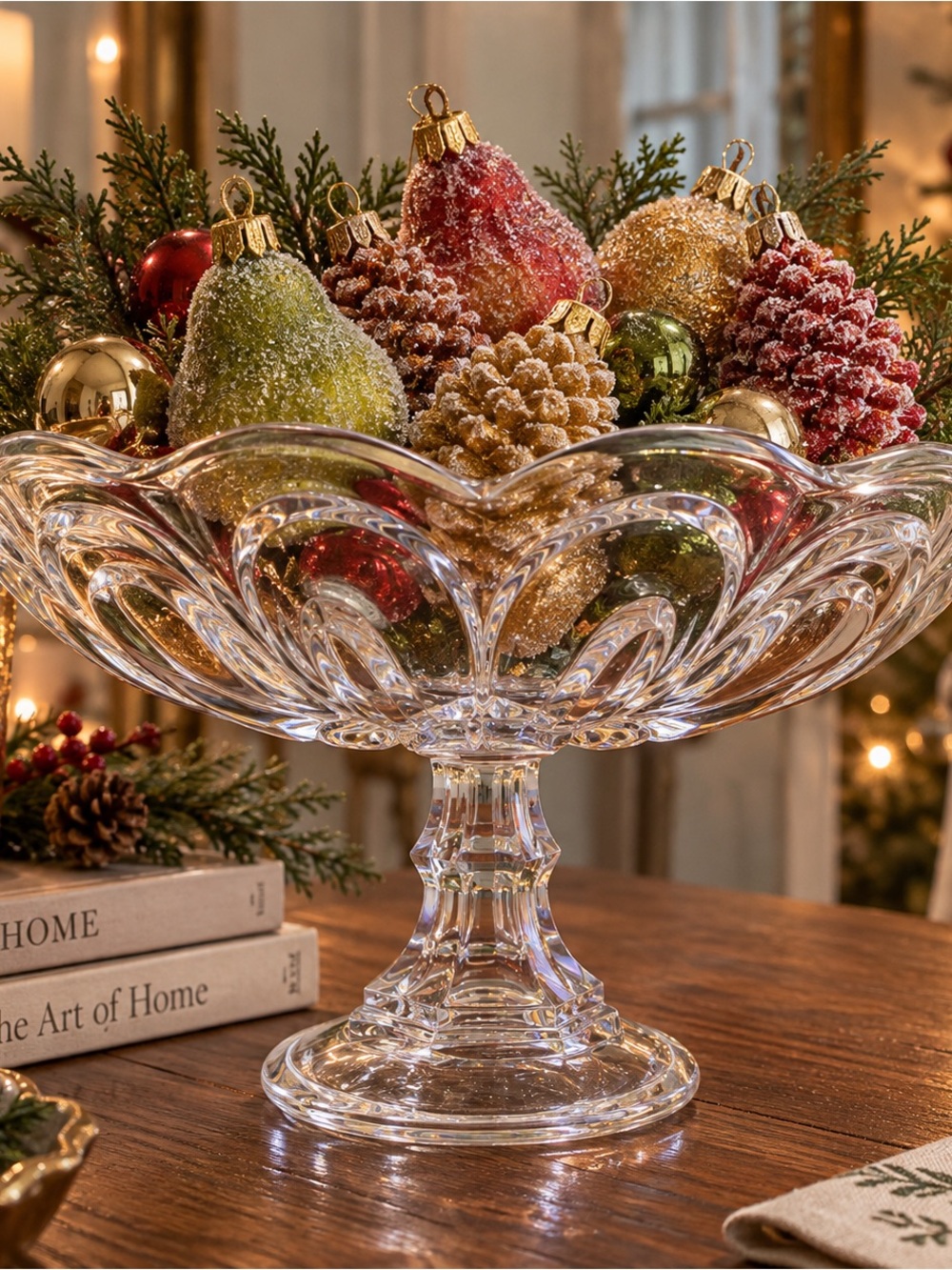 Vintage Clear Glass Pedestal Compote Bowl Scaloped Footed Centerpiece